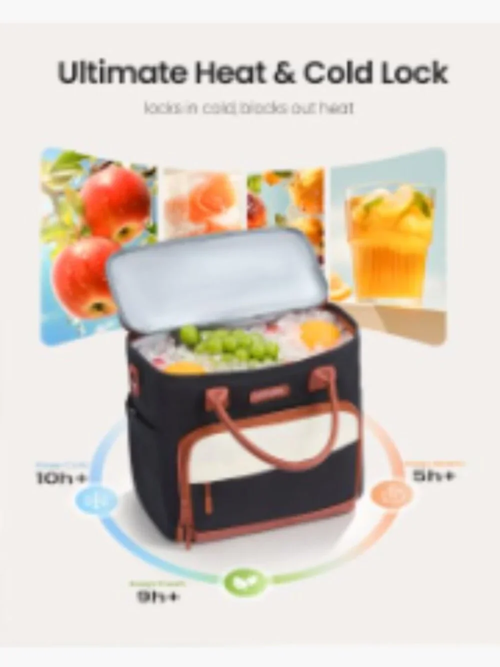 Insulated Lunch Bag for Women, Large 13L Adult Tote with Cutlery Pocket,